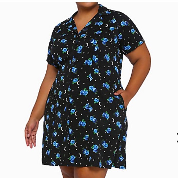 Hot Topic Blue Rose Black Button down Dress - Picture 1 of 5